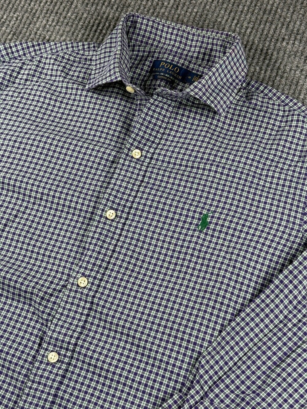 Polo Ralph Lauren Classic Fit Button Up Mens M Long Sleeve Purple Green Plaid